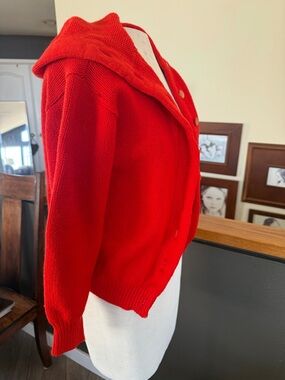 Vintage Red Wool Cardigan Blair ILGWU Union Made Shawl Collar Sweater 50s 60s